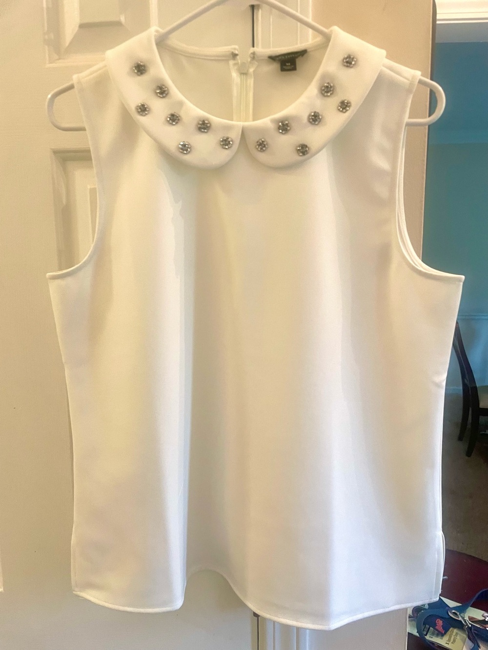 Embellished Peter Pan Collar Sleeveless Top - White- Ann Taylor M